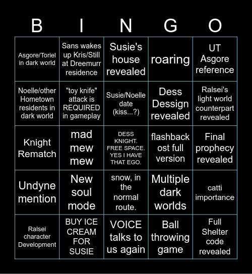 Deltarune Chapter 5 Bingo Card