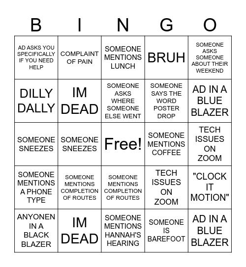 MONDAY FUNDAY !! Bingo Card