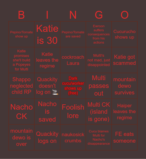 QSMP Monday of Doom delulu bingo Card