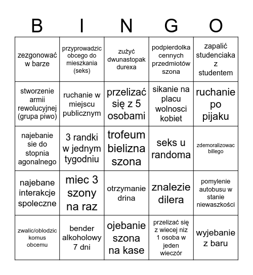 szon Bingo Card