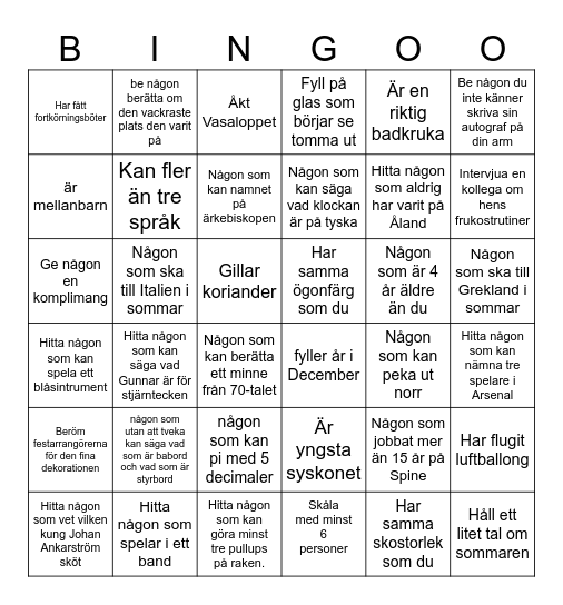 Sommarbingo!! Bingo Card