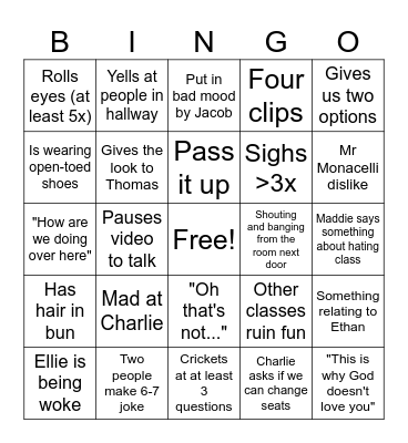 English Bingo Card