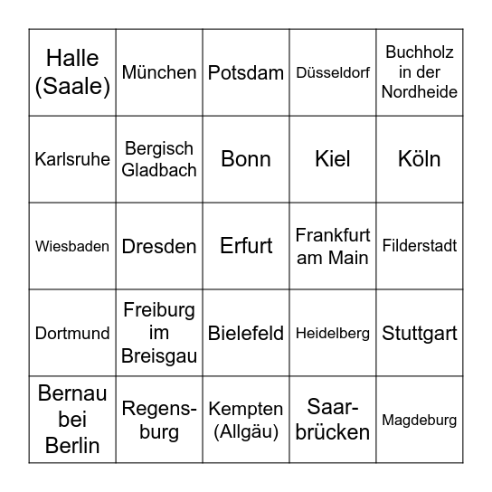 Städtebingo Card