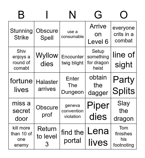 MM Bingo Card