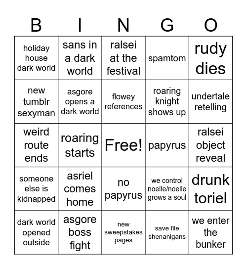 deltarune chapter 5 Bingo Card