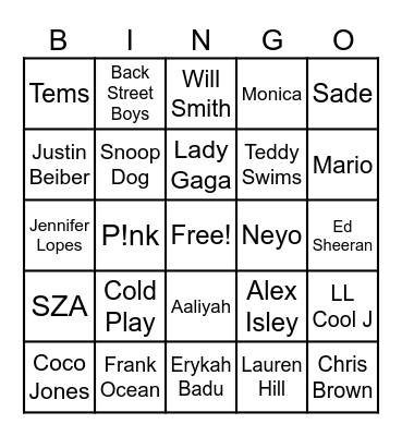 Music Bingo Card