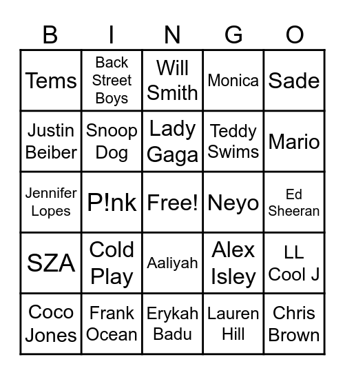 Music Bingo Card