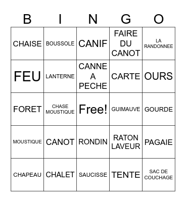 Le camping Bingo Card