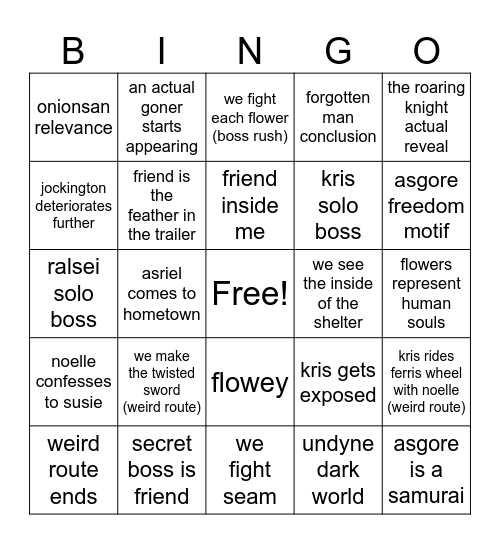 deltarune chapter 5 Bingo Card