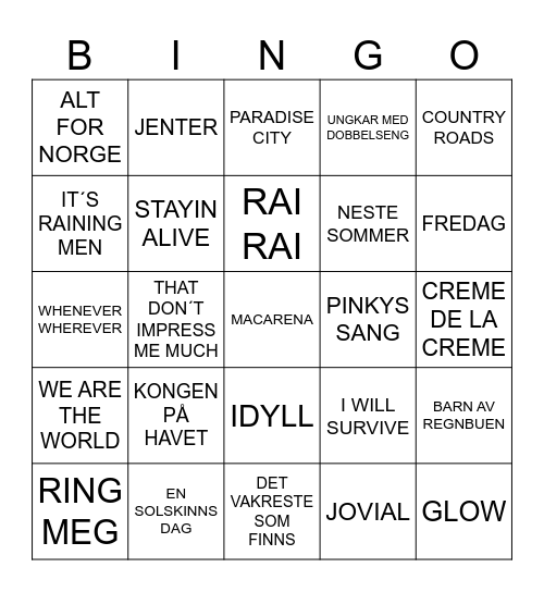 BAKGÅRDENS MUSIKKBINGO Card
