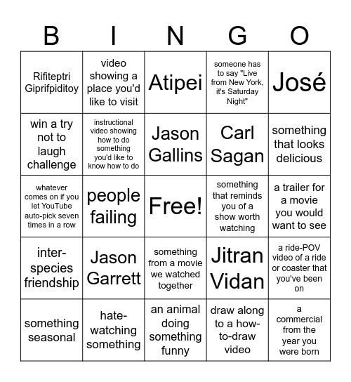 YouTube Bingo Card