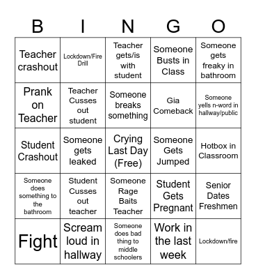 End of School Bingo Card Bingo Card