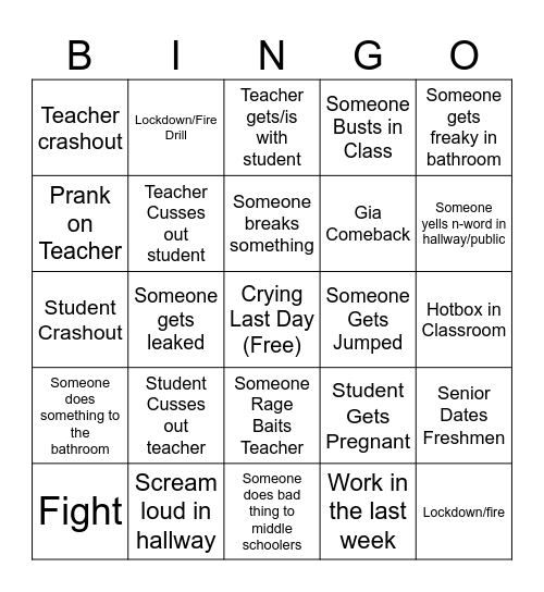 End of School Bingo Card Bingo Card