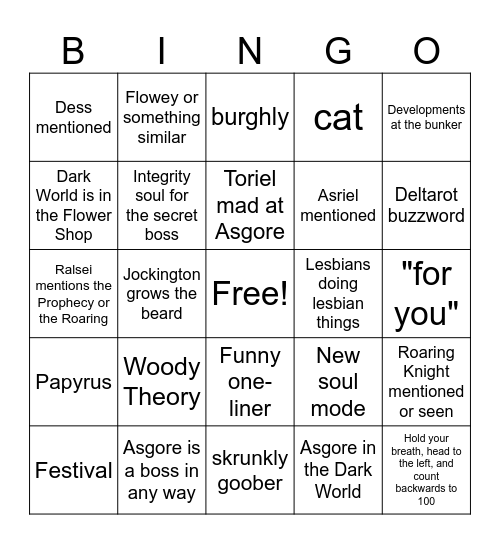 DELTARUNE chapter 5 Bingo Card