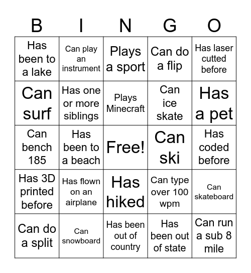 Untitled Bingo Card