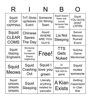 Not Bingo Card