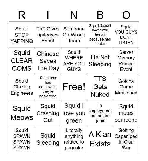 Not Bingo Card