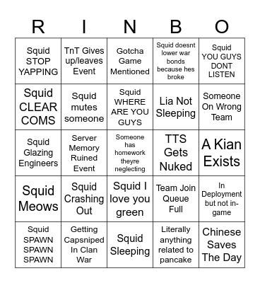 Not Bingo Card
