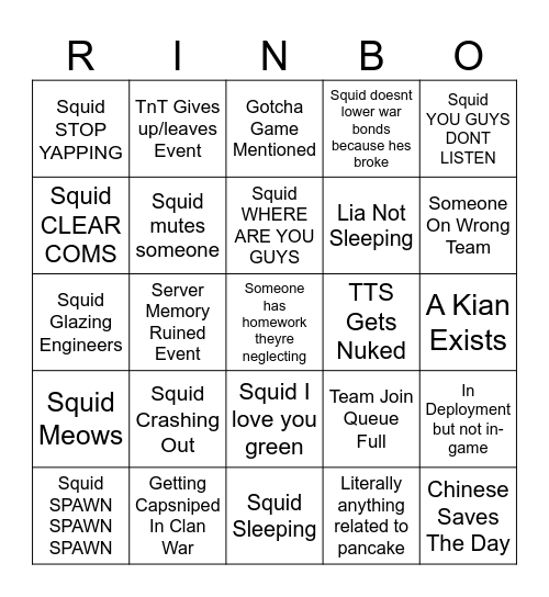 Not Bingo Card