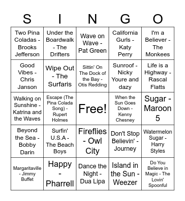 Summer SINGO 1 Bingo Card