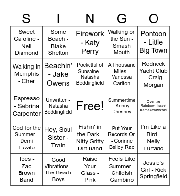 Summer SINGO 2 Bingo Card