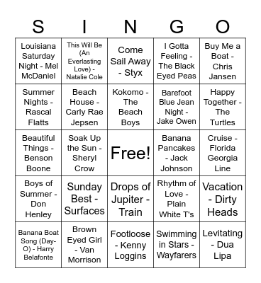 Summer SINGO 3 Bingo Card