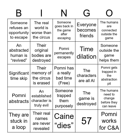 TADC Entire Series BINGO card Bingo Card