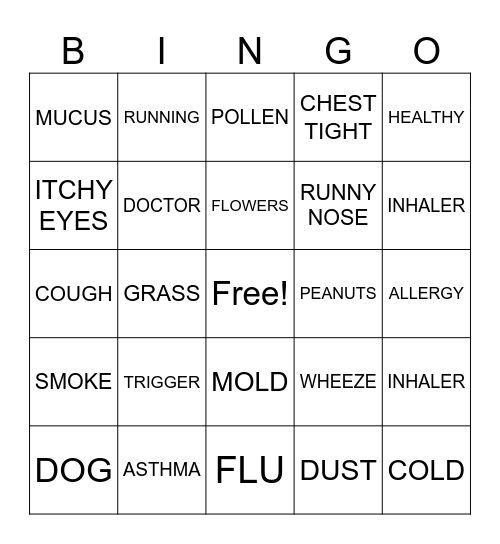 Asthma Bingo Card