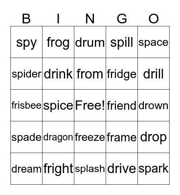 Beginning Blends dr / fr / sp Bingo Card