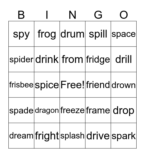 Beginning Blends dr / fr / sp Bingo Card