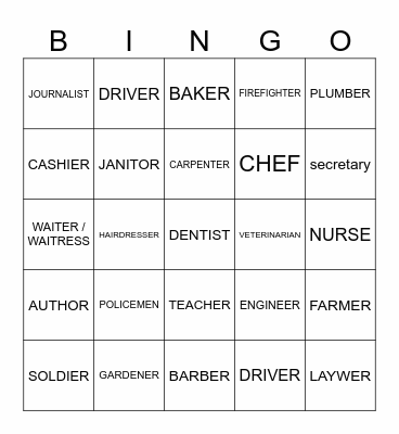 PROFESSIONS Bingo Card