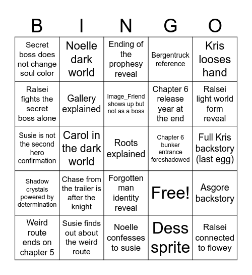 Deltaruna chapter 5 Bingo Card