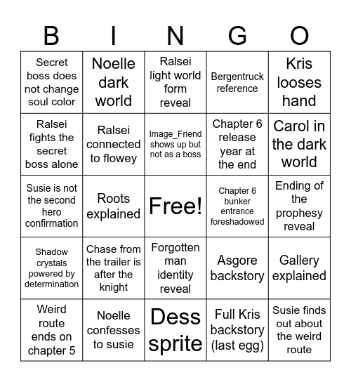 Deltaruna chapter 5 Bingo Card