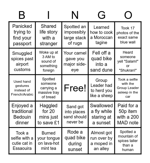 WeRoad with Reine - Bingo Morocco Express Bingo Card