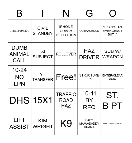 DISPATCH Bingo Card
