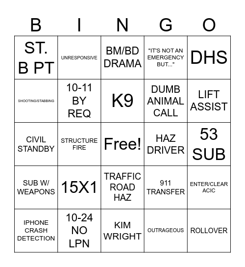 DISPATCH Bingo Card