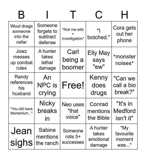 Not In My Backyard Bingo Card