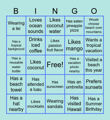CMO Luau Bingo Card