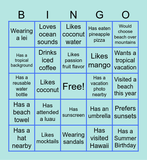 CMO Luau Bingo Card