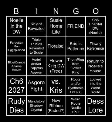 DELTARUNE Chapter 5 Bingo Card