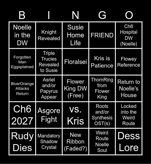 DELTARUNE Chapter 5 Bingo Card