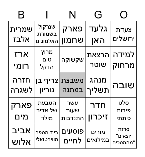 בינגו - סיכום שנת תשפו שכבה ח Bingo Card