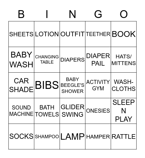 BABY BEEGLE'S GIFT BINGO Card