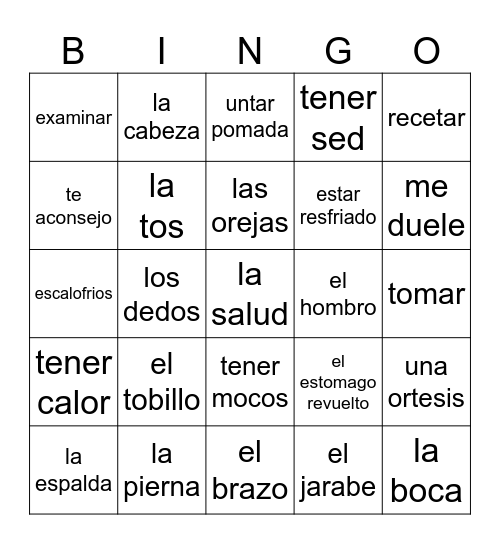 la salud Bingo Card