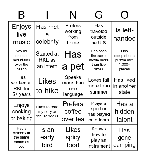 RKL Scavenger Hunt Bingo Card