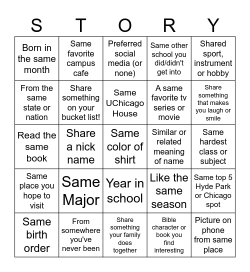 SITS "STORY" BINGO Card