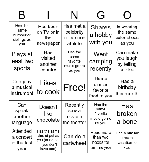Find an ACE Intern who... Bingo Card