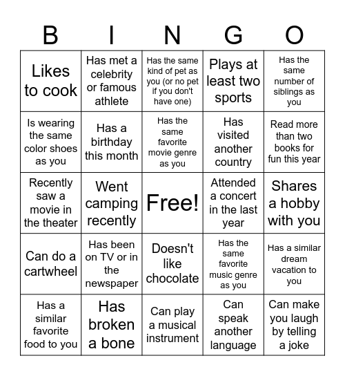 Find an ACE Intern who... Bingo Card