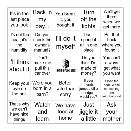 Dad Sayings Bingo Card