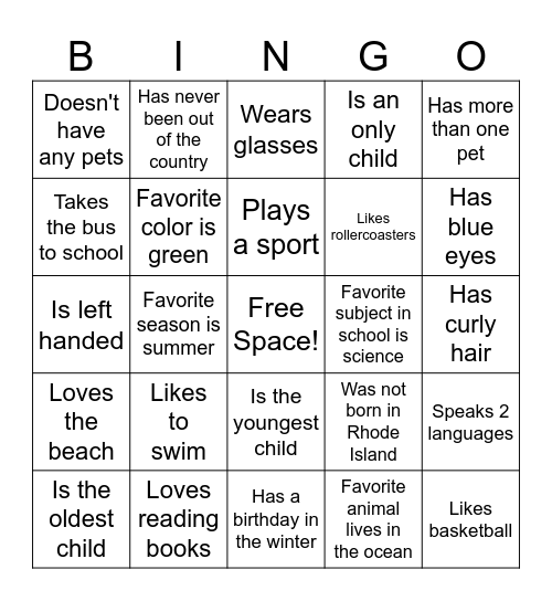 SMILE Bingo Card